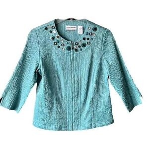 Vintage embellished scroll texture zip front top